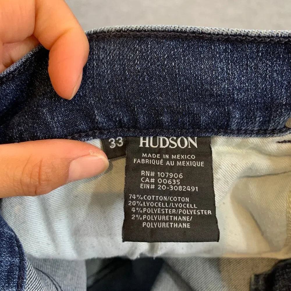 Hudson Jeans Mens 33 Blake Slim Straight Zip Fly Mid Rise Pocket Whiskered Denim